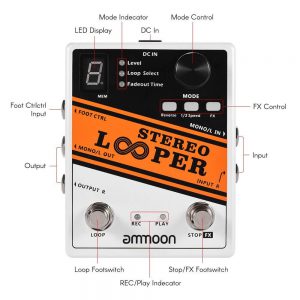 ammoon Stereo Looper Pedal Electric Guitar Effect Pedal 10 Independent Loops Max. 10 minutes Recording Time Unlimited Overdubbing