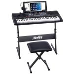Moukey MEK-200 61 Key Electric Keyboard Portable Beginner Piano Keyboard Kit With Stand, Bench, Headphone, Microphone and Sticker